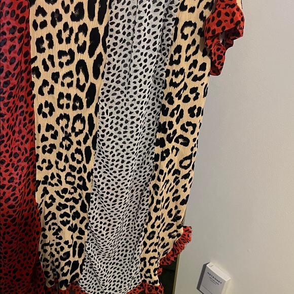 Umgee Red, Black, Cream Animal Print Patchwork Blouse - Picture 8 of 8